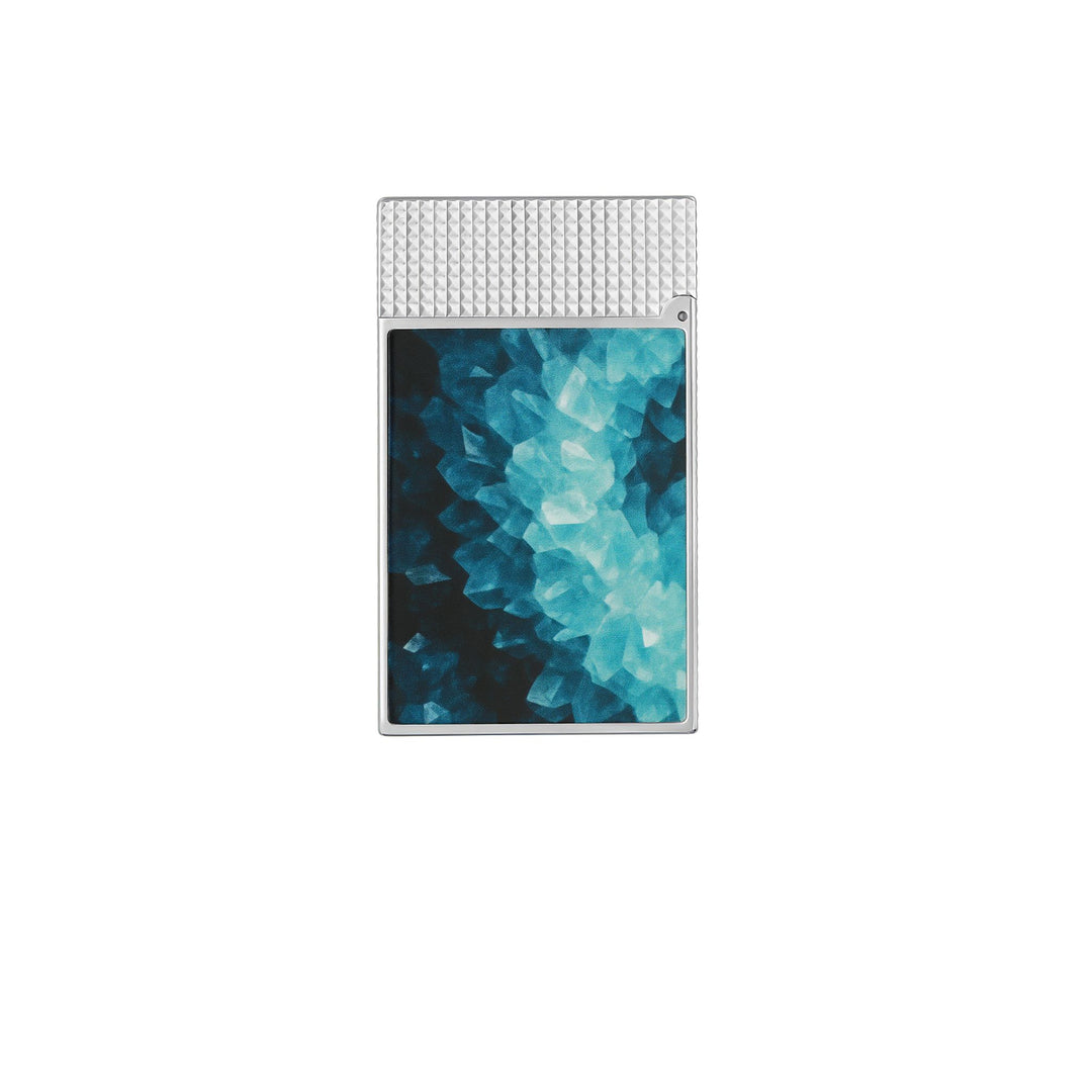 S.T. Dupont Ligne 2 Feuerzeug in silber mit einem blauen Geode-Design kaufen bei Zigarren Herzog.