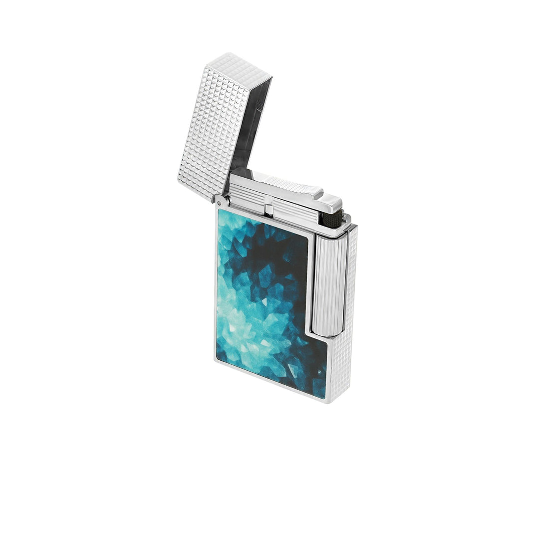 S.T. Dupont Ligne 2 Feuerzeug in silber mit einem blauen Geode-Design kaufen bei Zigarren Herzog.