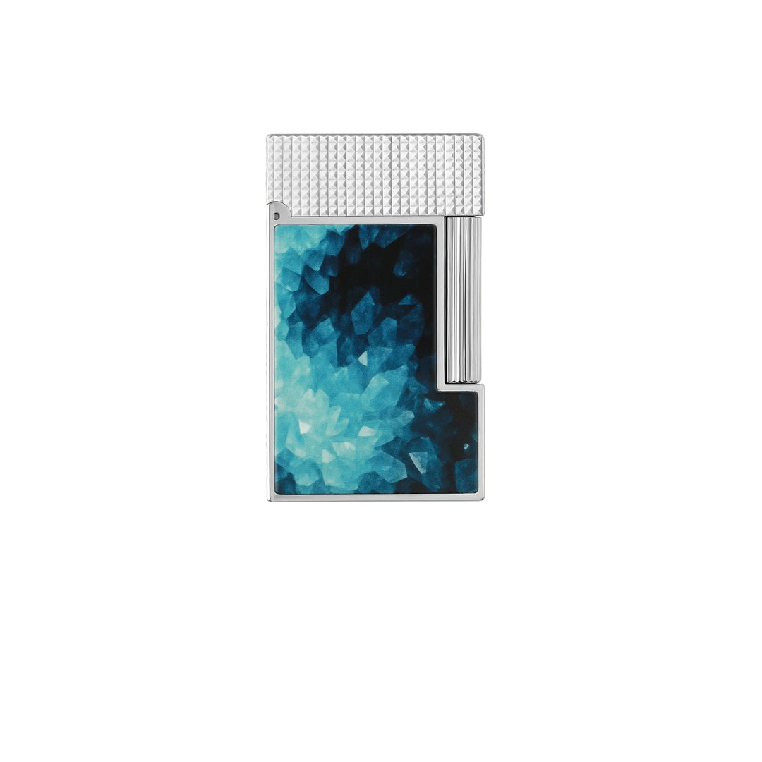 S.T. Dupont Ligne 2 Feuerzeug in silber mit einem blauen Geode-Design kaufen bei Zigarren Herzog.
